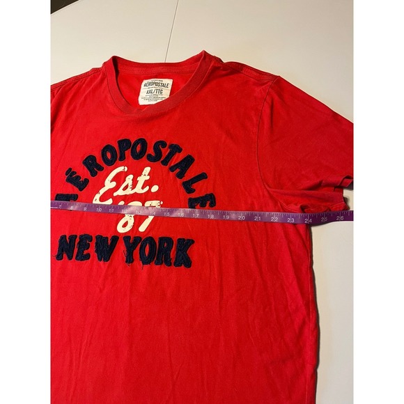 VTG Y2K Aeropostale Red Single Stitch 90s Spellout Embroidered T Shirt XXL - Picture 4 of 6